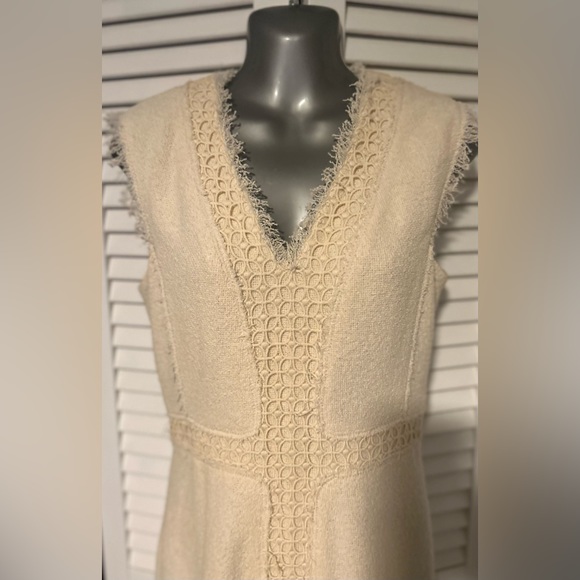 Rebecca Taylor Cream Stretch Tweed and Lace fringed hem dress size 6 - Picture 10 of 10